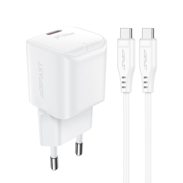 Mini PD 20W GaN laddare + USB-C kabel, vit