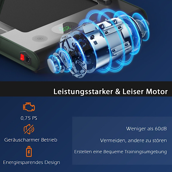 2-i-1 foldbart løbebånd med APP og fjernbetjening Mobiltelefonholder LED-display og højttaler grøn