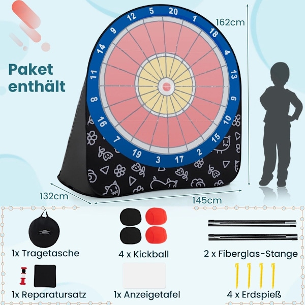 Iso tikkataulu lapsille tikanheittopelisetti 4 potkupallolla jalkapallon tikka puutarhamustalle