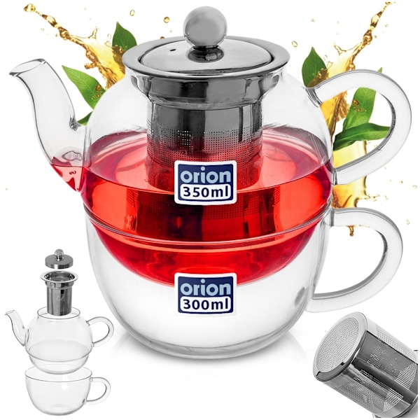 Tekanna i glas med tekopp med infuser 300+350 ml 2 st.