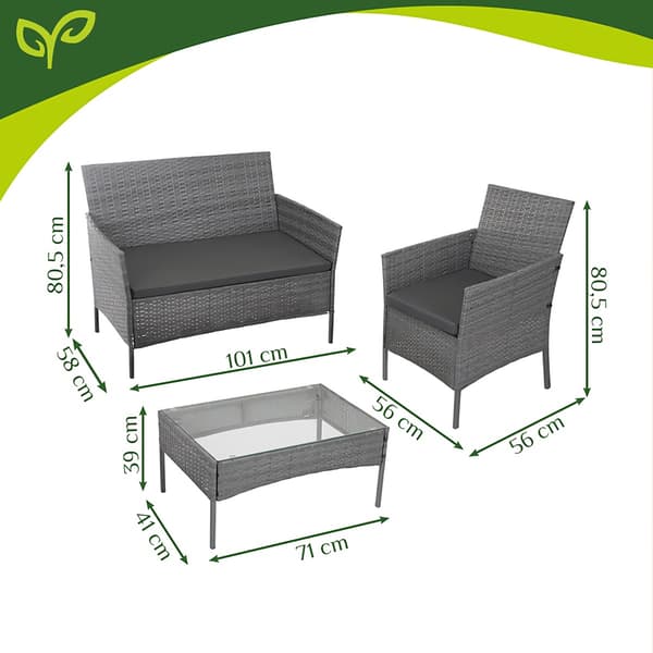 Rattan havemøbelsæt, mørkegrå, sofa, 2 stole, bord