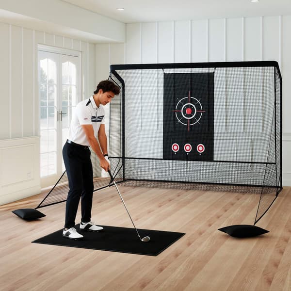 Golfträningsnät med dubbla sidobarriärer, svart