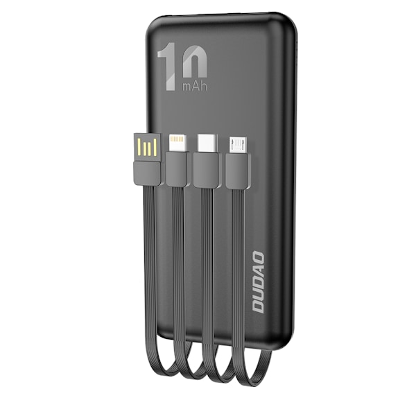 Powerbank K6Pro 10000mAh universal med USB-C microUSB Lightning-kabel, svart