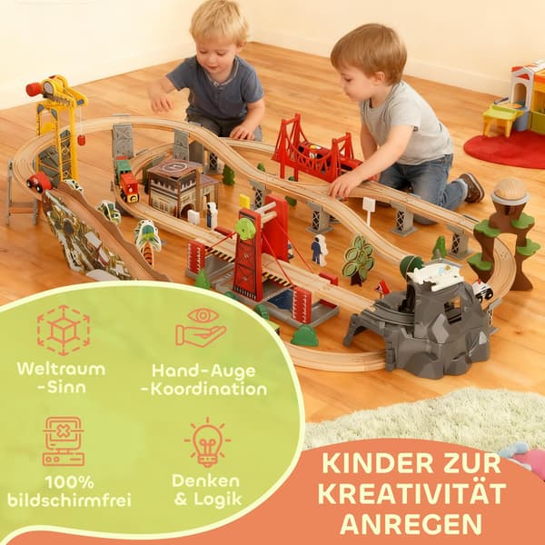 Trætogsæt, 100 dele, magnetisk kran, bøgetræ