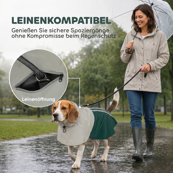 Vattentät hundregnjacka med reflekterande ränder, grön