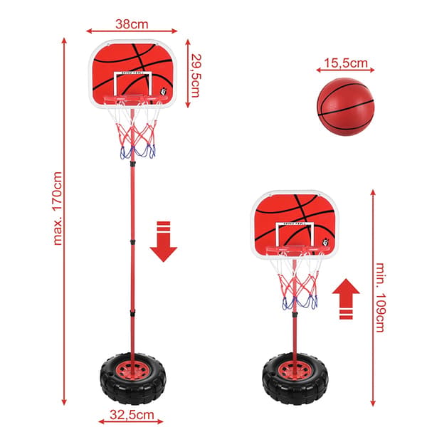 Justerbart basketballkurvsæt med bagplade og bold