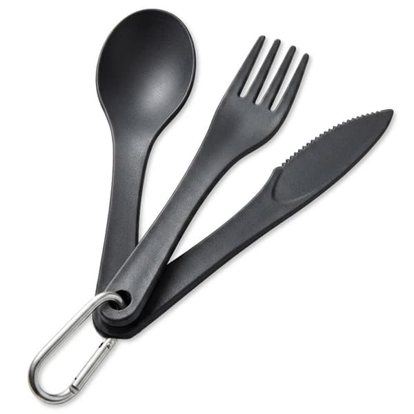 Campingbestickset med karbinhake – 3 delar, grå