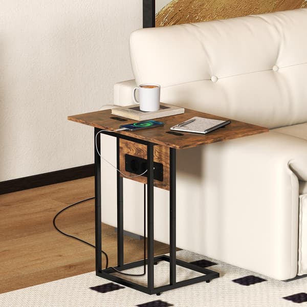 C-formet sidebord med ladestation og foldbar top