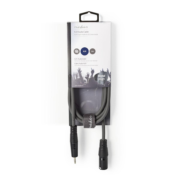 Balansoitu Audiojohto | XLR 3-Pin uros | 3.5 mm uros | Niklattu | 1.50 m | Pyöreä | PVC | Tummanharmaa | Pahvikotelo