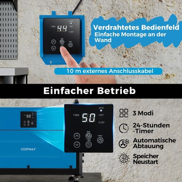 Industriel affugter, 73,5 l/dag, 3 tilstande, timer