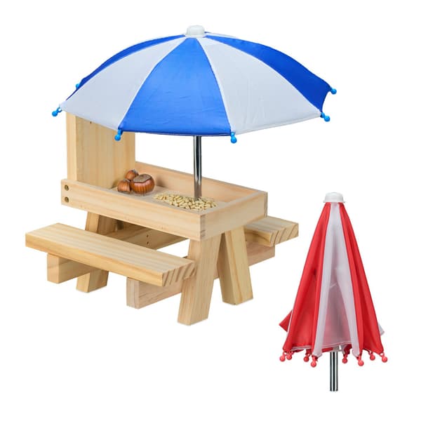 Squirrel picknickbordsmatare med 2 paraplyer