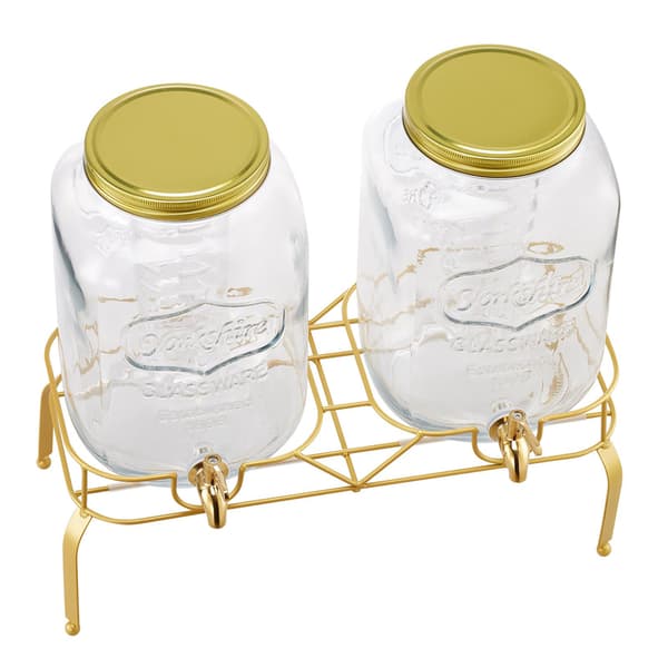 Glas drikkevaredispensersæt, 2 x 8L, stativ og tap