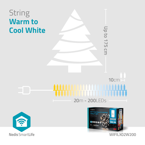 SmartLife Julbelysning | Sträng | Wi-Fi | Varm till cool vit | 200 LED's | 20.0 m | Android™ / IOS