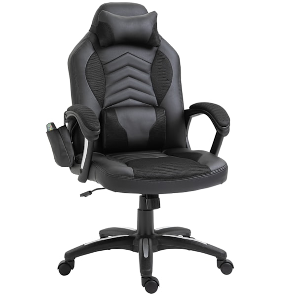 Gaming Chair Kontorstol Med Varmefunktion 6 Vibrationspunkter Ergonomisk Drejestol Massagestol Kunstlæder Sort B68 X D69 X H (108-117) Cm