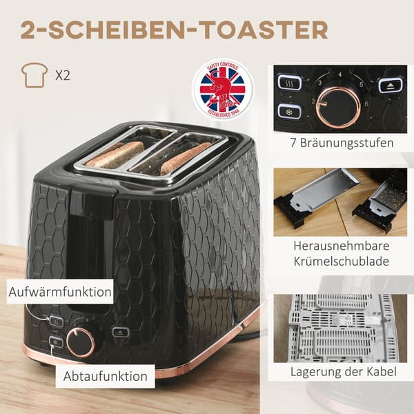 Vattenkokare och brödrost, 1,7 l, multiläge, LED-display