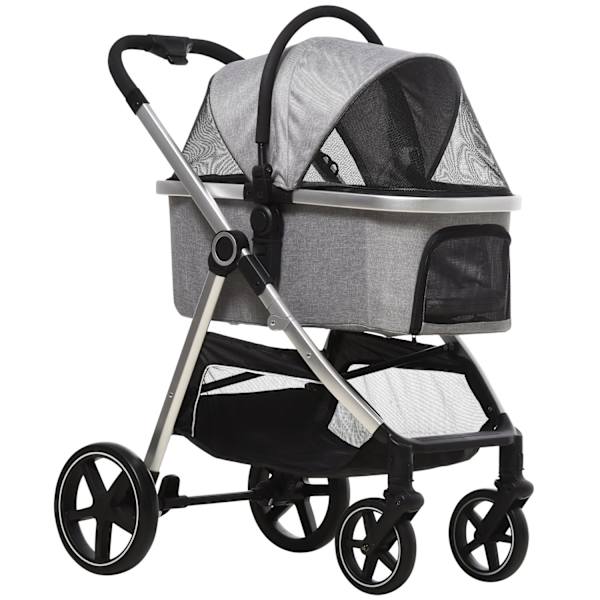 Dog Buggy 2-In-1 Kokoontaitettavat Jarrut Mesh Window Turvahihnat Vaaleanharmaa 15Kg Asti