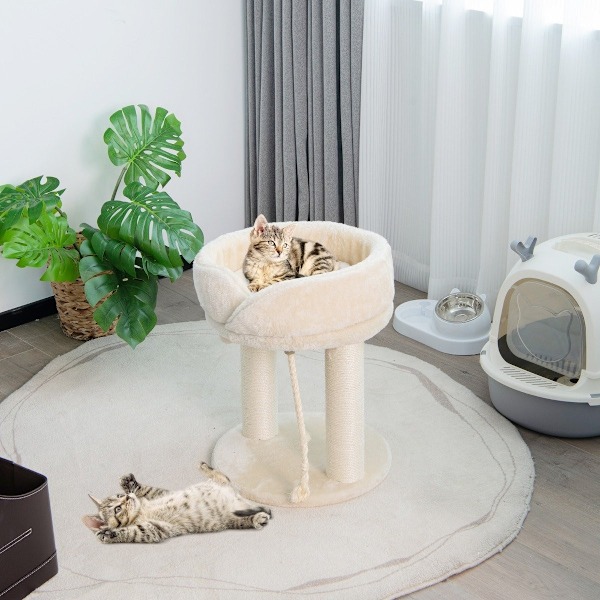 Kattetræ kat kradsestolpe med blødt sæde sisal tårn til katte beige