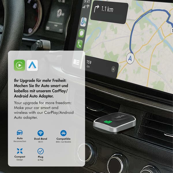 LogiLink langaton CarPlay- ja Android Auto -sovitin, Bluetooth 5.0, musta