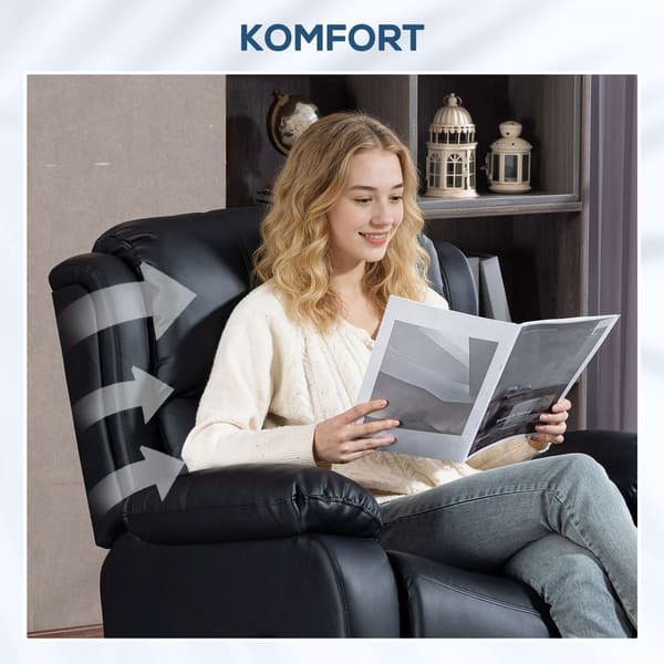 Massagestol med varme, lænefunktion, kunstlæder, sort