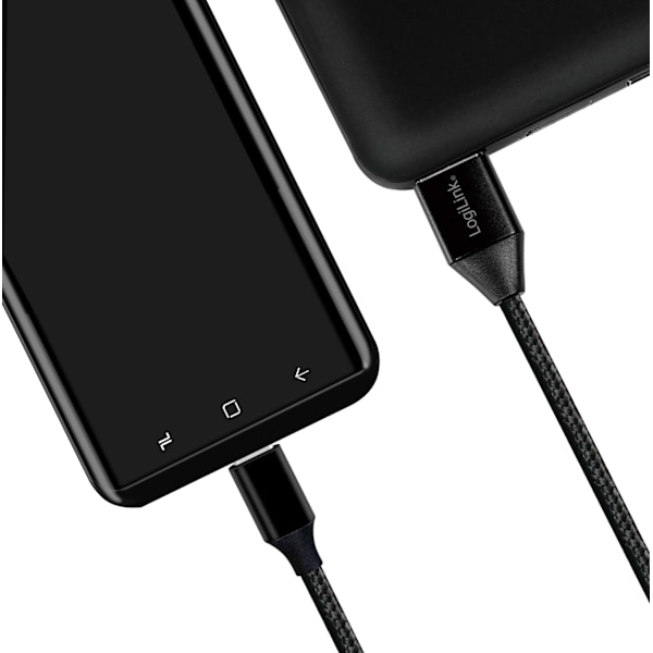 USB-USB-C Ladd/synk-kabel USB 2.0 15W 0,3m Textil