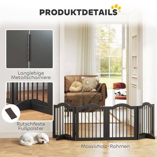 Fritstående hundegitter, foldbart, 4 paneler, 208x29,5x61 cm, sort