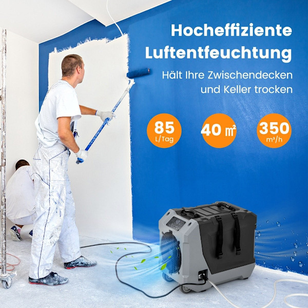 85 L/Dag kommerciel affugter med pumpe & afløbsslange & 24H Timer Byggetørrer Sort