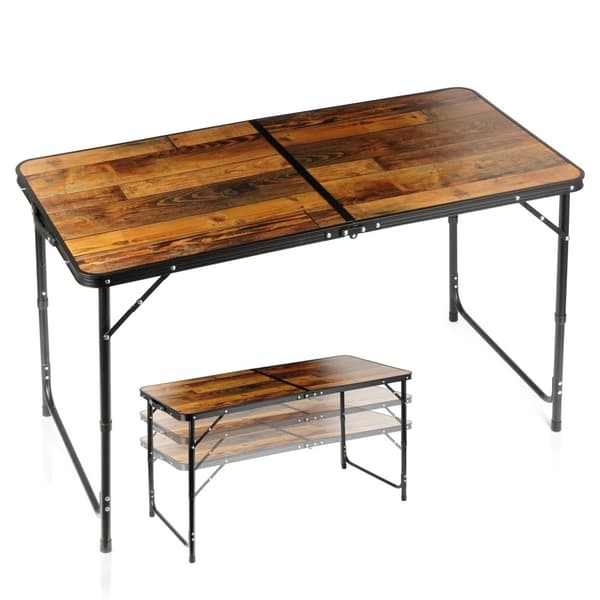Hopfällbart campingbord i aluminium, justerbar höjd 120x60 cm