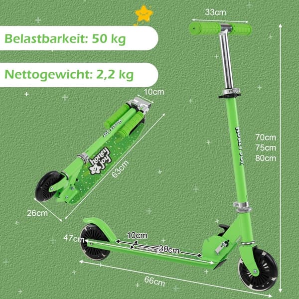 Barnsparkcykel med LED-hjul, hopfällbar, justerbart styre