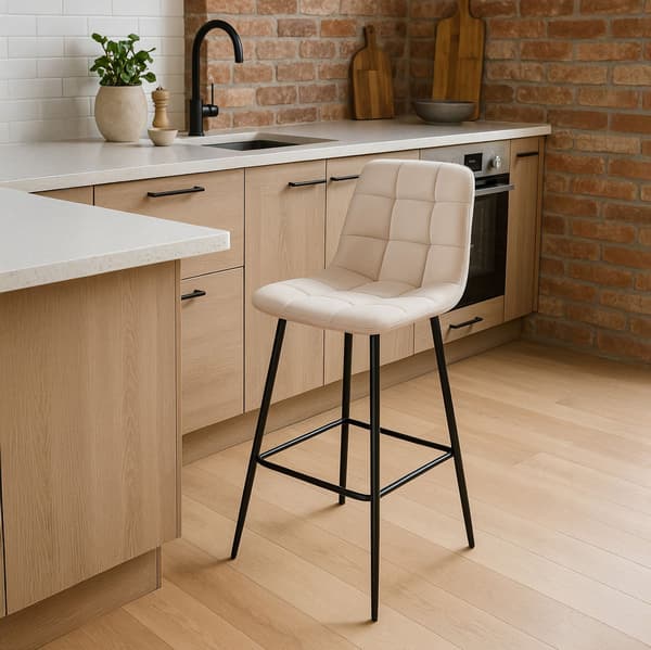 Barstol Beige Velour – Stålstel, Fodstøtte