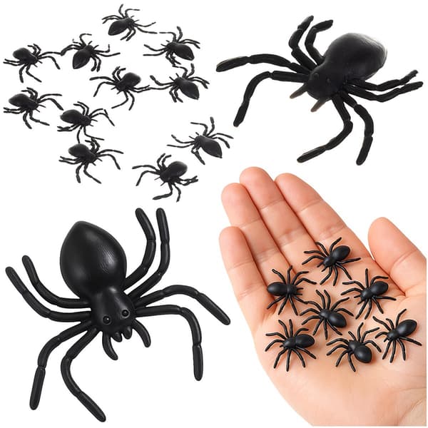 Halloween plastik edderkopper, 10 stk., 3x3 cm, sorte