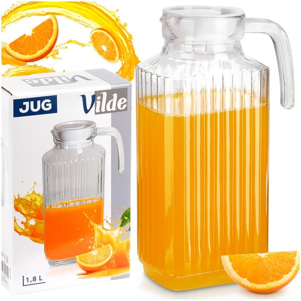 Glaskanna med lock, smal, 1,8L för kyl