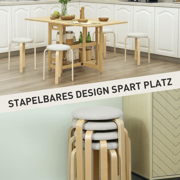 Set med 4 stapelbara stoppade pallar, lackerad yta, träben, krämvit