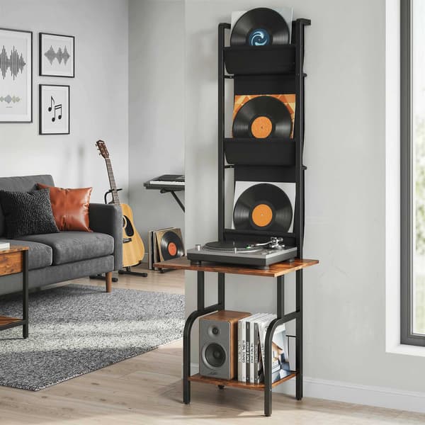 Industriel CD-hylde med 3 stoflommer, rustik brun