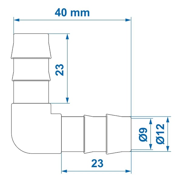 Vandslangetilslutning 90 grader 12mm pr stk