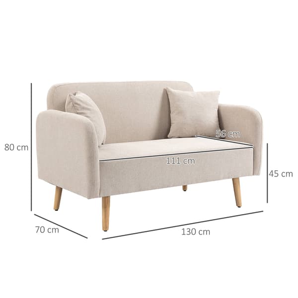 Krämfärgad 2-sitssoffa med kuddar, modern design, träben
