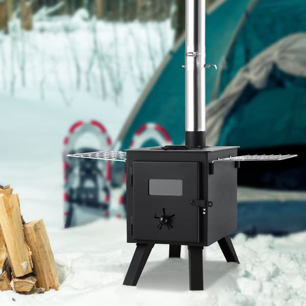 Bärbart campingtält vedspis med 8 skorstensrör och handskar