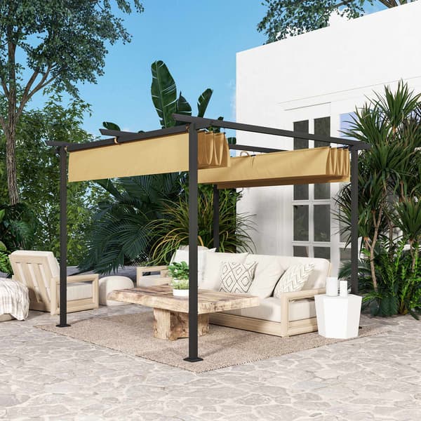 Utfällbar pergola 3x3m, metallram, UPF30+ tak