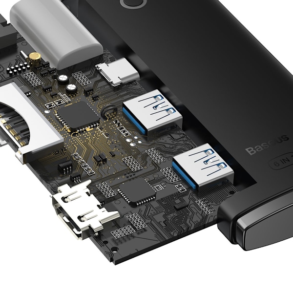 Lite Series multifunktionel USB-C HUB 2 x USB 3.0 USB-C HDMI 1.4 SD-TF sort