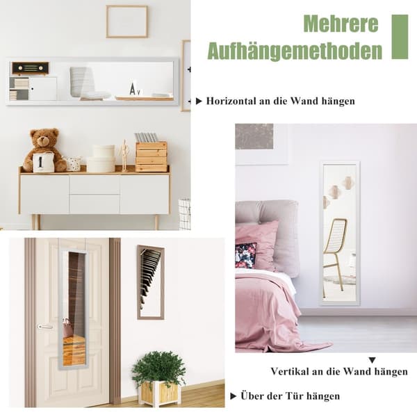 Rektangulär helkroppsspegel med hängkrok för dörr 33x119cm vit