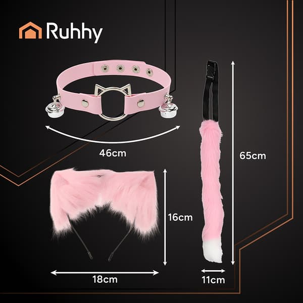 3-delt kat/ræv kostume, pink, Ruhhy 26585