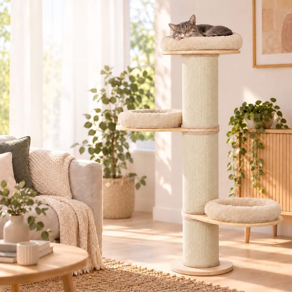 Kradsetræ til katte med 3 polstrede platforme, 187 cm – Beige, Sisalstolpe