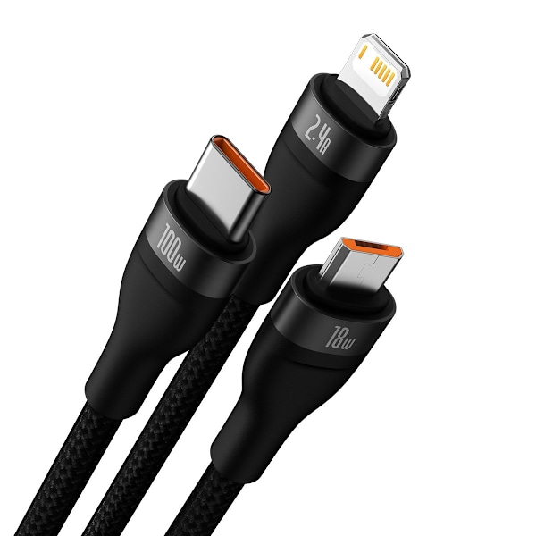 3i1 USB til USB-C / iPhone Lightning / micro USB kabel 1,2m - sort