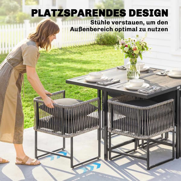 5-delt udendørs terrassesæt med hynder, sort og grå