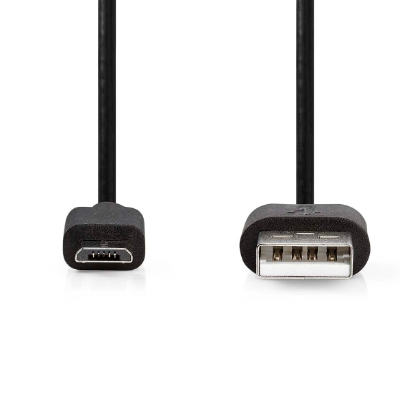 USB-kabel | USB 2.0 | USB-A Han | USB Micro-B han | 10 W | 480 Mbps | Nikkelplateret | 1.00 m | Runde | PVC | Sort | Label