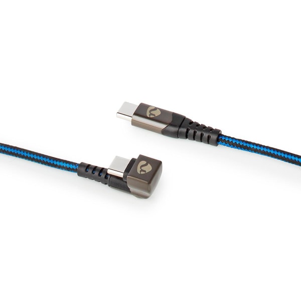 USB-kabel | USB 2.0 | USB-C™ Hane | USB-C™ Hane | 480 Mbps | Guldplaterad | 2.00 m | Rund | Flätad / Nylon | Blå / Svart | Kartong med täckt fönster