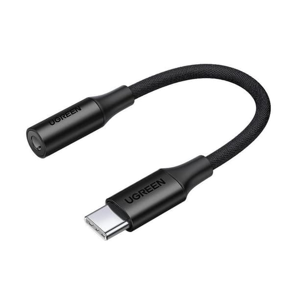 Ugrøn 3,5 mm ministik til USB-C hovedtelefonadapter, 10 cm - sort