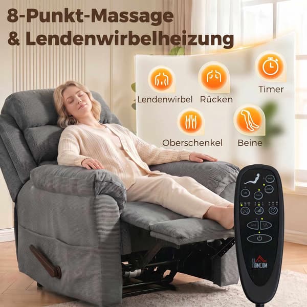 Massagefåtölj med värme, justerbart nackstöd, grå