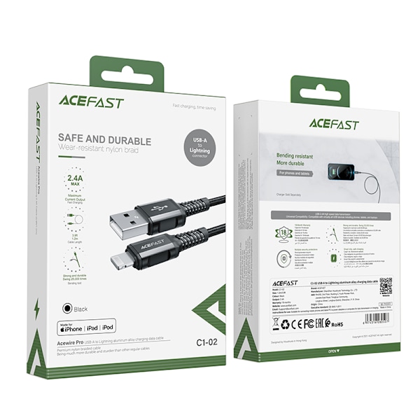 MFI-kaapeli iPhonelle USB - Lightning 2.4A 1.2m musta