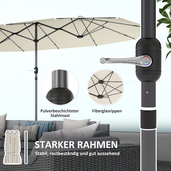 Dubbelparasoll 436 x 260 cm, UV-skydd Stålparasoll med handvev, Ovalt Balkongparasoll Strandparasoll Vindtätt Stall Market Paraply Vevparasoll för str