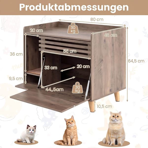 Kattlåda med fälldörr, brunt trä